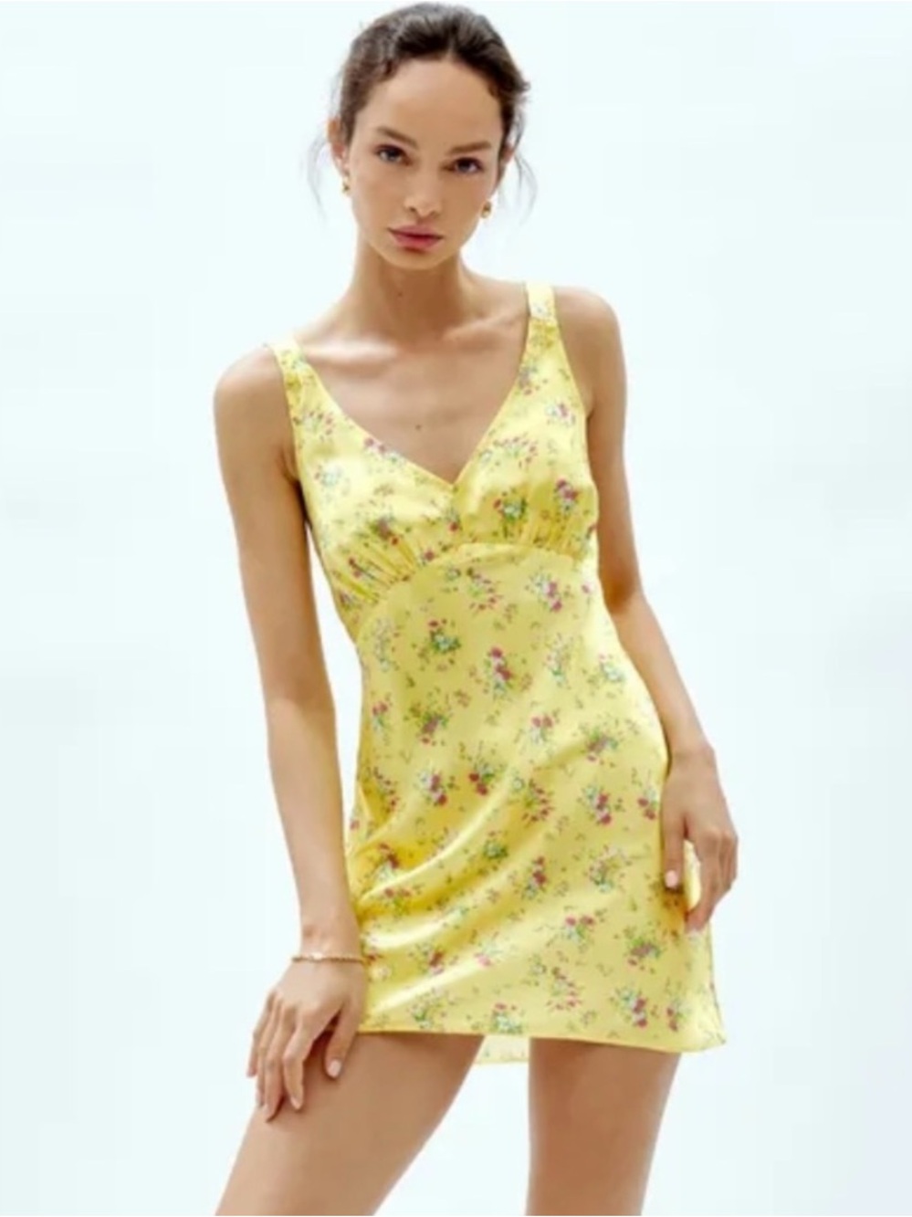 Reformation Ellery Yellow Floral 100% Silk Slip Dress
